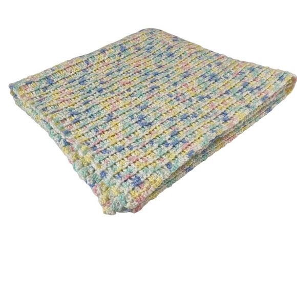 Handmade Crocheted Baby Blanket Pink Blue Pastel Lap Afghan 26x28 Gender Neutral - Picture 4 of 8